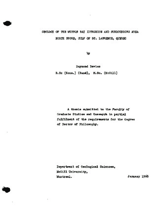 Geology of the Mutton Bay Intrusion and surrounding area, North Shore, Gulf of St. Lawrence, Quebec thumbnail