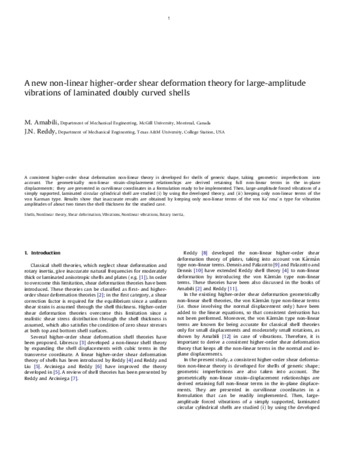 A new non-linear higher-order shear deformation theory for large-amplitude vibrations of laminated doubly curved shells thumbnail