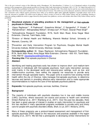 Situational analysis of prevailing practices in the management of first-episode psychosis in Chennai, India thumbnail