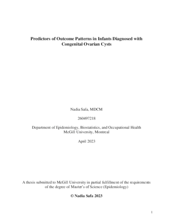 Predictors of outcome patterns in infants diagnosed with congenital ovarian cysts thumbnail