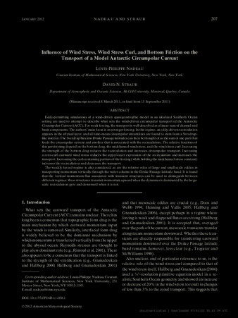 Influence of Wind Stress, Wind Stress Curl, and Bottom Friction on the Transport of a Model Antarctic Circumpolar Current thumbnail