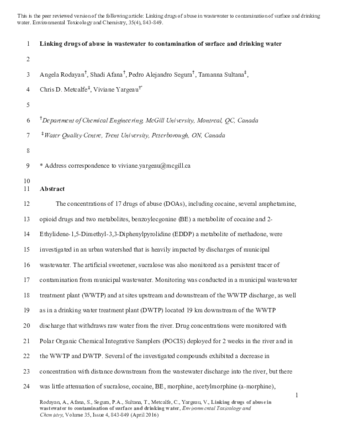 Linking drugs of abuse in wastewater to contamination of surface and drinking water thumbnail