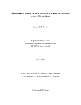 Characterization of metabolic and genetic processes involved in cold tolerant symbioses between alfalfa and rhizobia thumbnail