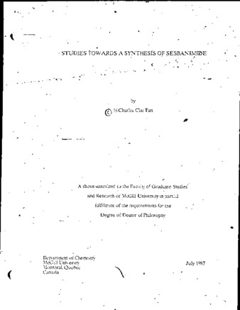 Studies towards a synthesis of sesbanimide thumbnail