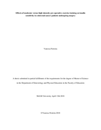 Effects of moderate versus high intensity pre-operative exercise training on insulin sensitivity in colorectal cancer patients undergoing surgery thumbnail