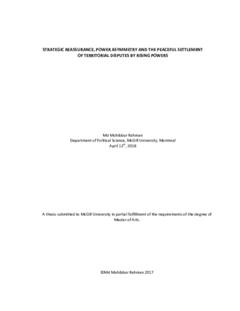 Strategic reassurance, power asymmetry and the peaceful settlement of territorial disputes by rising powers thumbnail
