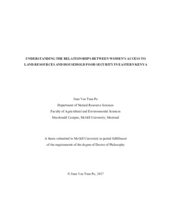 Understanding the relationships between women's access to land resources and household food security in eastern Kenya thumbnail