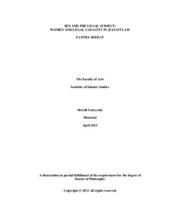 Sex and the legal subject: woman and legal capacity in Hanafi law thumbnail