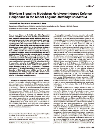 Ethyklene Signaling Modulates Herbivore-Induced Defense Responses in the Model Legum Medicago trunatula thumbnail