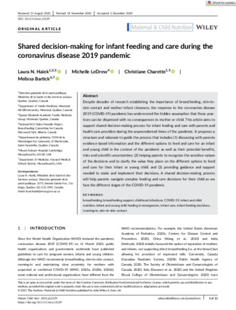 Shared decision‐making for infant feeding and care during the coronavirus disease 2019 pandemic thumbnail