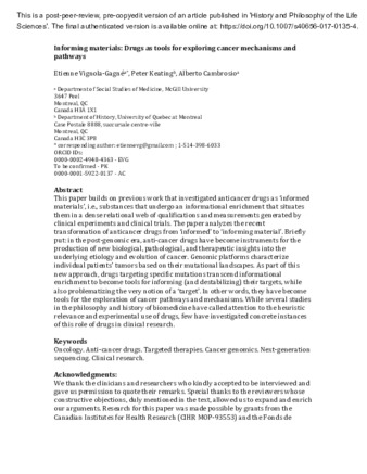 Informing materials: Drugs as tools for exploring cancer mechanisms and pathways thumbnail