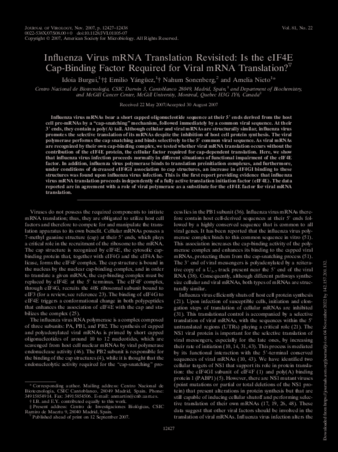 Influenza Virus mRNA Translation Revisited: Is the eIF4E Cap-Binding Factor Required for Viral mRNA Translation? thumbnail