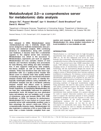 MetaboAnalyst 2.0—a comprehensive server for metabolomic data analysis thumbnail