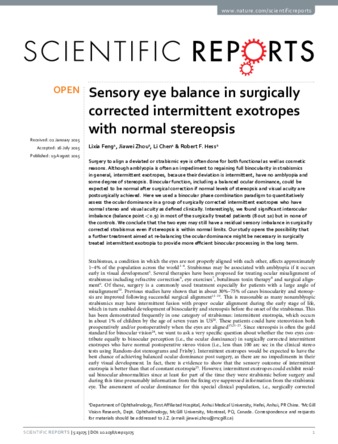 Sensory eye balance in surgically corrected intermittent exotropes with normal stereopsis thumbnail