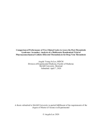 Comparison of performance of two clinical scales to assess the post-thrombotic syndrome: secondary analysis of a multicenter randomized trial of pharmacomechanical catheter-directed thrombolysis for deep vein thrombosis thumbnail