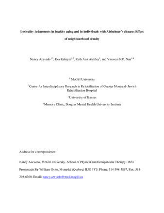 Lexicality judgements in healthy aging and in individuals with Alzheimer's disease: Effect of neighbourhood density thumbnail