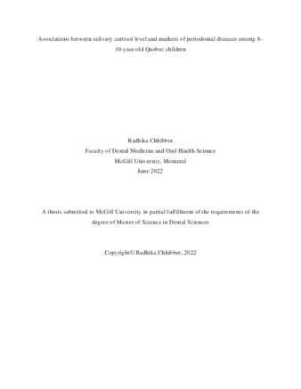 Associations between salivary cortisol level and markers of periodontal diseases among 8–10 year-old Quebec children thumbnail