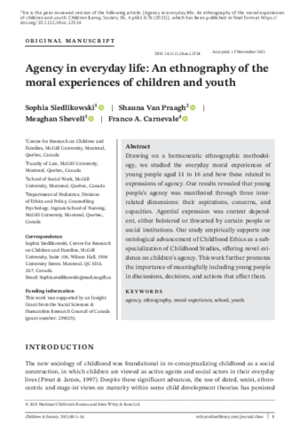 Agency in everyday life: An ethnography of the moral experiences of children and youth thumbnail