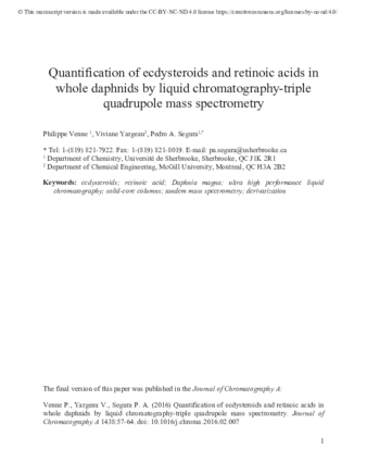 Quantification of ecdysteroids and retinoic acids in whole daphnids by liquid chromatography-triple quadrupole mass spectrometry thumbnail