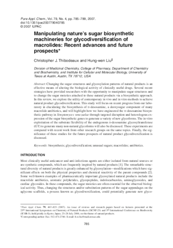 Manipulating nature's sugar biosynthetic machineries for glycodiversification of macrolides: Recent advances and future prospects thumbnail