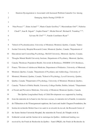 Emotion Dysregulation Is Associated With Increased Problem Cannabis Use Among Emerging Adults During COVID-19 thumbnail