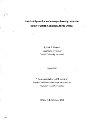 Nutrient dynamics and nitrogen-based production in the western Canadian Arctic Ocean thumbnail