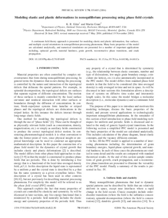 Modeling elastic and plastic deformations in non-equilbrium processing using phase field crystals thumbnail