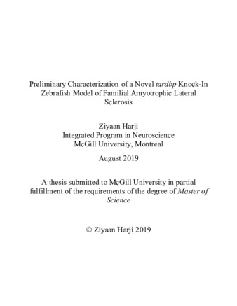 Preliminary characterization of a novel tardbp knock-in zebrafish model of familial amyotrophic lateral sclerosis thumbnail
