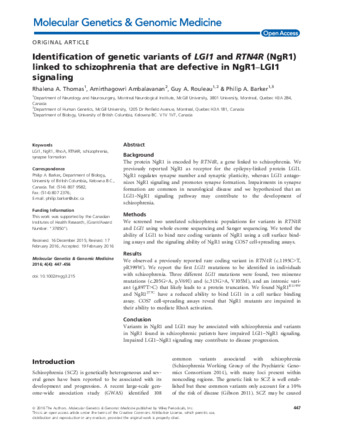 Identification of genetic variants of LGI1 and RTN4R (NgR1) linked to schizophrenia that are defective in NgR1–LGI1 signaling thumbnail