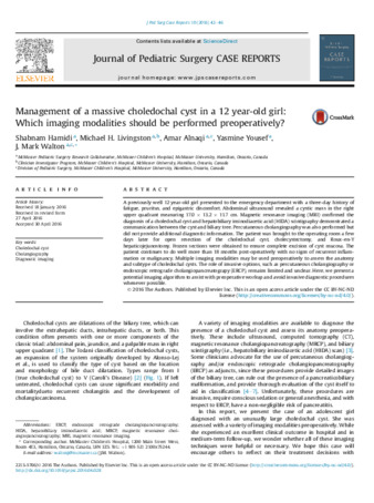 Management of a massive choledochal cyst in a 12 year-old girl: Which imaging modalities should be performed preoperatively? thumbnail