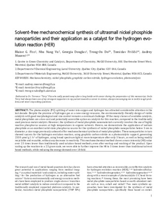 Solvent-free mechanochemical synthesis of ultrasmall nickel phosphide nanoparticles and their application as a catalyst for the hydrogen evo-lution reaction (HER) thumbnail