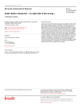 Radio Radio à Montréal : « la right side of the wrong » thumbnail