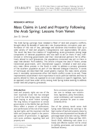 Mass Claims in Land and Property Following the Arab Spring: Lessons from Yemen thumbnail