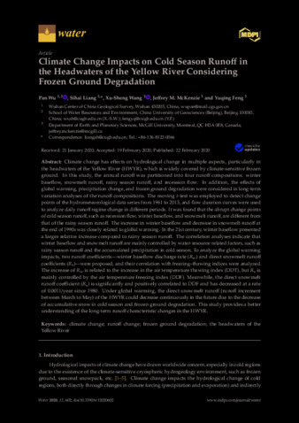 Climate Change Impacts on Cold Season Runoff in the Headwaters of the Yellow River Considering Frozen Ground Degradation thumbnail