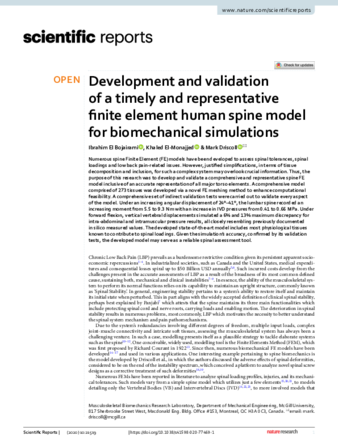 Development and validation of a timely and representative fnite element human spine model for biomechanical simulations thumbnail