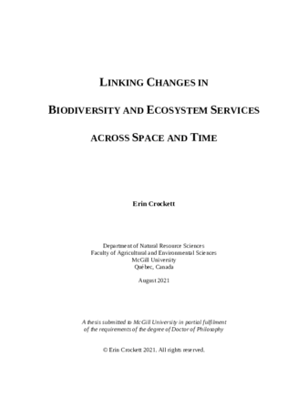 Linking changes in biodiversity and ecosystem services across space and time thumbnail