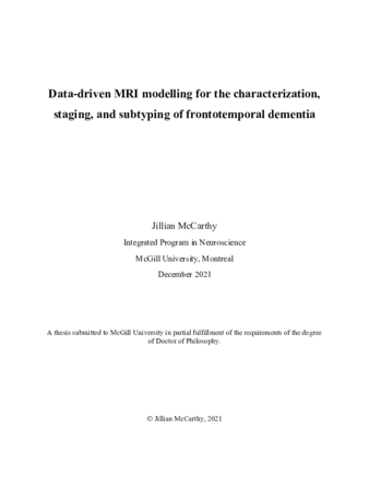 Data-driven MRI modelling for the characterization, staging, and subtyping of frontotemporal dementia thumbnail