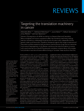 Targeting the translation machinery in cancer thumbnail