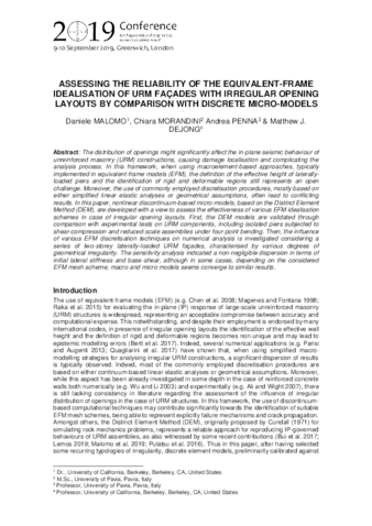 Assessing the reliability of the Equivalent-frame idealisation of URM façades with irregular opening layouts by comparison with discrete micro-models thumbnail