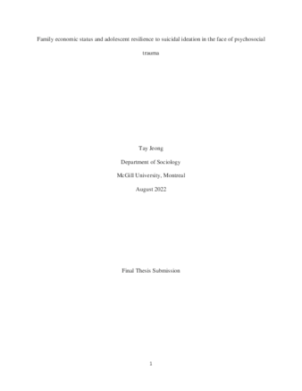 Family economic status and adolescent resilience to suicidal ideation in the face of psychosocial trauma thumbnail
