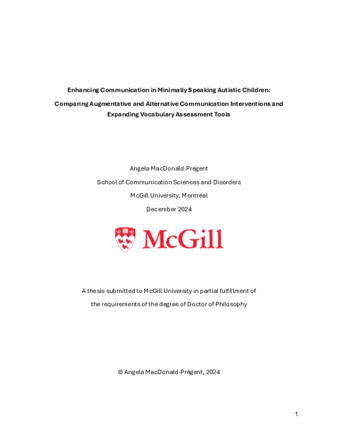 Enhancing Communication in Minimally Speaking Autistic Children:  Comparing Augmentative and Alternative Communication Interventions and Expanding Vocabulary Assessment Tools thumbnail