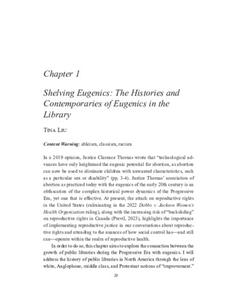 Shelving Eugenics: The Histories and Contemporaries of Eugenics in the Library thumbnail