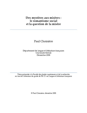 Des mystères aux misères : le romantisme social et la question de la misère thumbnail