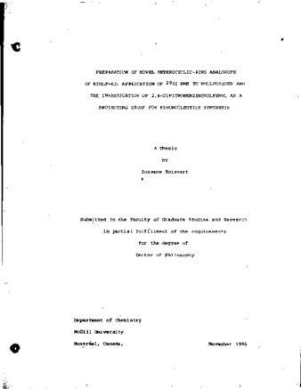 Preparation of novel heterocyclic-ring analogues of BIOLF-62 : application of 29SI NMR nucleosides and the investigation of 2,4-dinitrobenzenesulfenyl as a protecting group for ribonucleotide synthesis thumbnail