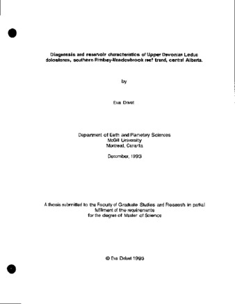 Diagenesis and reservoir characteristics of Upper Devonian Leduc dolostones, southern Rimbey-Meadowbrook reef trend, central Alberta thumbnail