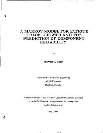 A Markov model for fatigue crack growth and the prediction of component reliability / thumbnail