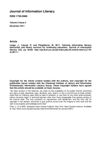 Tailoring Information Literacy Instruction and Library Services for Continuing Education thumbnail