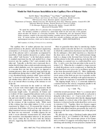 Model for melt fracture instabilities in the capillary flow of polymer melts thumbnail