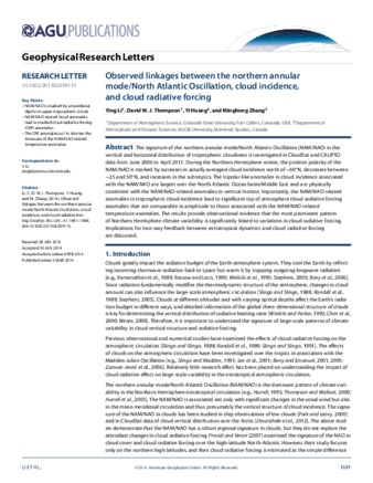 Observed linkages between the northern annular mode/North Atlantic Oscillation, cloud incidence, and cloud radiative forcing thumbnail