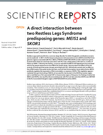 A direct interaction between two Restless Legs Syndrome predisposing genes: MEIS1 and SKOR1 thumbnail